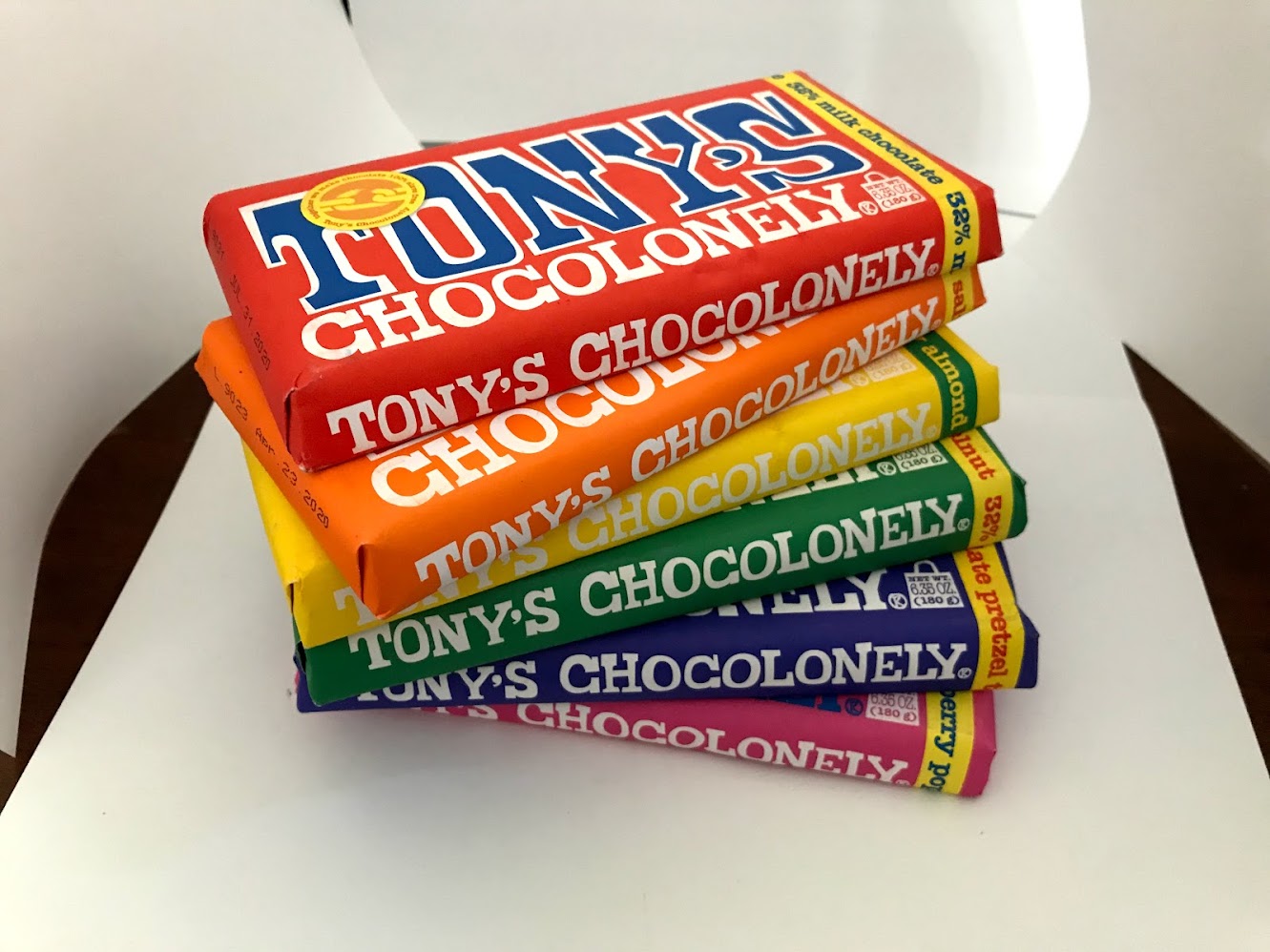 A raw, scrappy product setup shot of Tony’s bars before retouching
